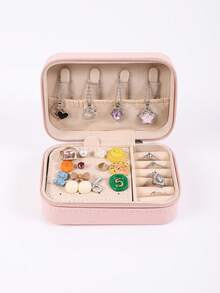 1 pieza Joyero para mujer, Caja de almacenamiento de joyas de cuero PU pequeña, Adecuado para damas y niñas, Estuche de viaje portátil de doble capa, Puede almacenar aretes, anillos, collares - Joyero largo - Ver 17
