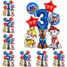 Paw Patrol 汪汪队立大功生日气球花束套装，包含Chase和Rubble可爱小狗卡通铝箔气球、32英寸蓝色数字1-9氦气球、红色星星气球，适合1-9岁儿童生日派对装饰 - 卡通狗狗氣球 - 查看 2