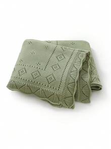 1pc Infant Knitted Blanket, Minimalist Hollow Geometric Design, Essential For Baby Stroller, Newborn, Baby Wrap, Air Conditioning Quilt - Light Green - View 1