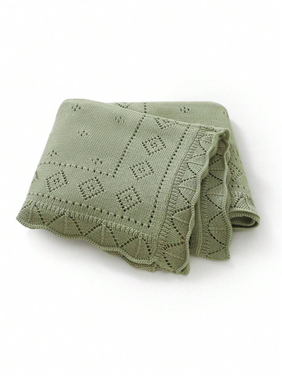 1pc Infant Knitted Blanket, Minimalist Hollow Geometric Design, Essential For Baby Stroller, Newborn, Baby Wrap, Air Conditioning Quilt - Light Green - View 1