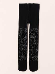 1pc Girls' Rhinestone Embellished Solid Color Tights, Suitable For All Seasons - Multicolor - View 7