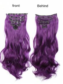 Extensiones de cabello ondulado de 20 pulgadas, 7 piezas/set, piezas de cabello con borde grueso, diseño de clip invisible, fibra sintética suave, color púrpura, solo para mujeres - Multicolor - Ver 4