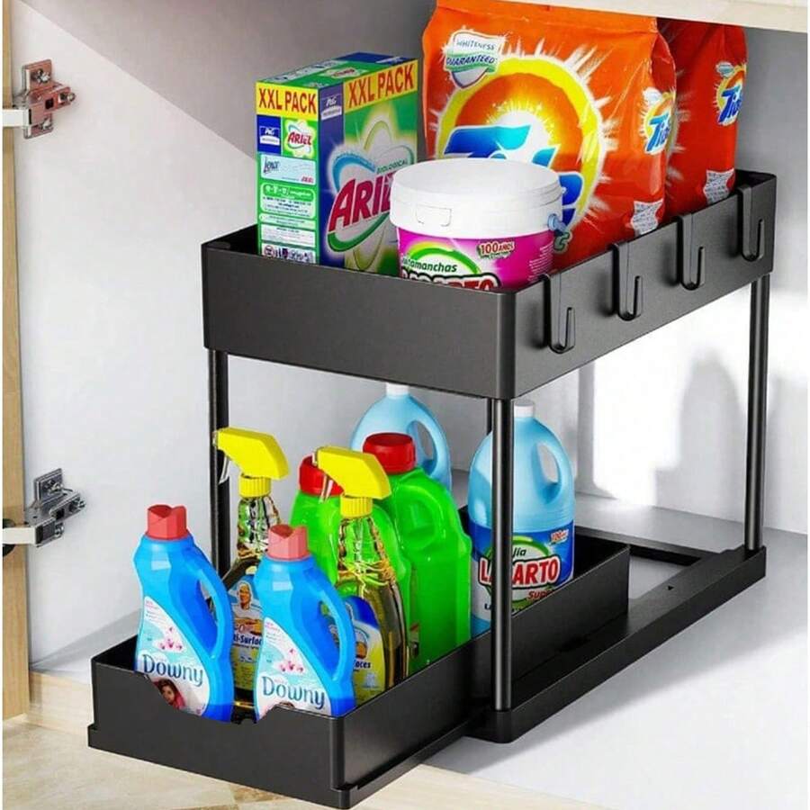 1 chiếc kệ đựng đồ đa năng hai tầng kéo ra dùng cho phòng tắm/nhà bếp - Xem 1
