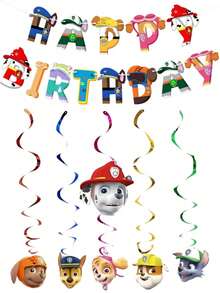 Paw Patrol 1/6 مجموعة شعار فريق وف باو باترول الجميل، علم حلزوني ، لافتة عيد ميلاد ، زهرة كلب ، مجموعة قلادات مناسبة لحفلات الأعياد والمناسبات الاحتفالية الأخرى - متعدد الألوان - مشاهدة 17