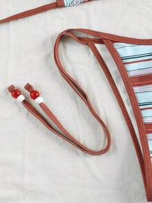 Bộ bikini nữ kẻ sọc nhiều màu sắc với điểm nhấn hạt cườm đỏ, kiểu dáng thanh lịch, gợi cảm, thoải mái, chất liệu co giãn, thích hợp cho mùa hè, kỳ nghỉ biển, lễ hội, tiệc tùng, các hoạt động bên bờ biển và những ngày đi biển, đi bơi thời trang. - Nhiều màu - Xem 7