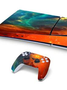 6pcs Bestselling P5 Slim Game Console Stickers With Orange & Green Starry Sky Pattern, Dust-Proof And Wear-Resistant - View 8