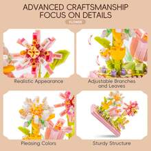 Micro Building Block Flower Bouquet Set, Fairy Floral Micro Building Block Kit With Stackable Transparent Display Box, DIY Micro Brick Toy Suitable For Children 6+ And Adults, Home Office Desk Bedroom Decor, Perfect Gift For Birthday, Valentine's Day, Mother's Day, Christmas, Anniversary - Multicolor - View 5