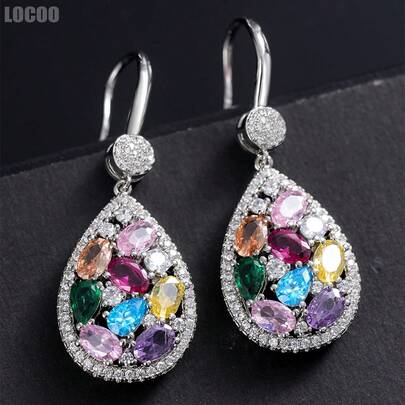 1 Pair Romantic Cubic Zirconia Stone Earrings, Designed For Women, Suitable For Weddings, Engagements, Anniversary Parties, Valentine's Day Gifts