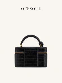 Bolso de caja con textura vintage para mujeres, nueva bolsa de almuerzo de grano de cocodrilo de alta gama para llevar en la mano, bolso versátil de hombro y cruzado para oficinistas - Negro - Ver 4