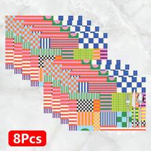 1件/4件/6件装抽象图案印花亚麻餐垫，适用于餐桌，四季皆宜，现代可水洗餐垫，家居装饰，杯垫，厨房餐垫，室内外派对装饰，理想礼品 - 彩色 - 查看 12