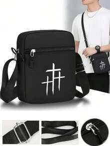 1 pezzo/2 pezzi Set di cappellino da baseball con stampa a croce e borsa a tracolla, stile streetwear, moda, cappellino con visiera piatta e borsa a spalla per sport all'aperto, regolabile, regalo per amici e anniversari - Multicolore - Visualizzare 4