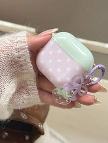 Purple Contrast Polka Dot Protective Case Compatible With Apple Pro 3, Suitable Compatible With Airpods 1/2, Pro 2, Anti-Fall Cover - Mauve Purple - View 4