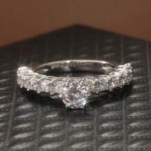 两枚/套奢华立方氧化锆情侣戒指，精致可叠戴戒指，结婚戒指，经典闪亮立方氧化锆戒指套装，女士礼品 - 銀色 - 查看 5