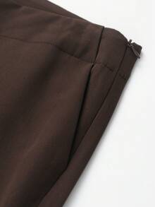 Pantalones de primavera de unicolor, informales, con parches de encaje y bolsillos con cremallera lateral - Marrón oscuro - View 3