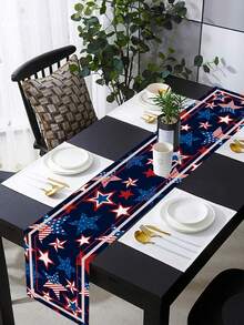 1件装美国国旗星形图案桌旗，独立日桌布，180*35厘米涤纶桌布，独立日装饰，7月4日爱国纪念日装饰，节日派对用品，独立日厨房装饰，餐桌装饰，家居装饰，室内外派对用品 - 多色 - 查看 7