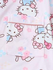 SANRIO 三丽鸥女士睡衣套装，Hello Kitty印花短袖口袋上衣和蝴蝶结短裤休闲家居服 - 粉色 - 查看 5