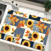 1pc Farmhouse Style Sunflower Pattern Absorbent Dish Drying Mat, Espresso Machine Countertop Absorbent Mat, Sink Drain Mat, Soft Faucet Absorbent Mat, Sink Cup Mat, Kitchen & Bathroom Accessories - Multicolor - View 6