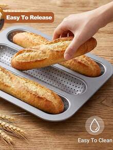 1/2 pièce Plaque de cuisson à baguette perforée anti-adhésive, Plaque de cuisson à pain français à 3 fentes, Plaque à baguette en acier au carbone, Convient aux boulangers professionnels et à domicile, Cuisson de pain de campagne, pain italien, Accessoires de cuisine, Revêtement anti-adhésif de haute qualité, Démoulage et nettoyage faciles, Un excellent assistant pour la cuisson du pain - Argent - Voir 8