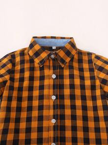 Young Boys' Raglan Short Sleeve Front Button Plaid Casual Shirt, Summer - Yellow - View 4