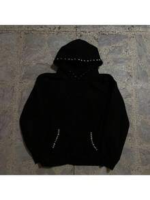 2026 Spring/Autumn  Hooded Sports Sweater, Skull Print Hot Diamond Material Black Sweater, Punk Dark - Solid Color - View 5