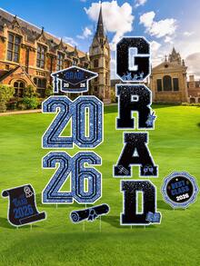 10pcs/Set 2026 Graduation Lawn Sign Kit - Blue & Black Graduation Lawn Banners With Stands, Graduation Party Supplies, Large Outdoor High School & College Graduation Party Decorations - Blue and Black Graduation Site - View 5