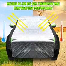 Lubardy Cubierta para Auto ImpermeableFunda para Carro 510X190X180CM con Cremalleras antirayaduras y Tiras Reflectantes Antiarañazos Y Antipolvo Antilluvia y Antiuv Ajuste Universal para SUV - NegroPlata - Ver 4
