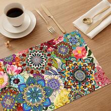 1pc/4pcs/6pcs Bohemian Style Printed Linen Placemats, Suitable For Dining Table, All Season Decor, Modern Washable Table Mats, Room Decor, Coasters, Kitchen Dining Mats, Indoor Outdoor Party Decoration, Home Decor, Ideal Gift - Multicolor - View 6