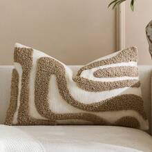 1pc/2pcs Bohemian Modern Japanese Wabi-Sabi Style Fluffy Throw Pillow Covers, 3D Abstract Curved Wave Texture Embroidered Beige/Cream Neutral Decorative Cushion Covers For Sofa, Living Room, Bedroom Home Decor, Size 30*50cm 45*45cm - Camel - View 11