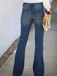 Jeans acampanados con múltiples botones y rotos - Azul lavado oscuro - Ver 3