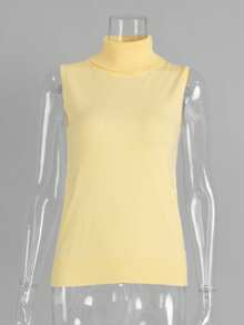 Top de punto sin mangas de estilo europeo y americano - Amarillo - Ver 5