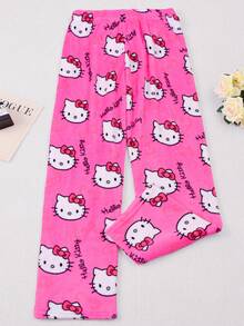 SANRIO 1 pieza Pantalones de pijama de peluche con licencia oficial, de grosor medio, adecuados para primavera, otoño e invierno, suaves y cómodos, aptos para todas las edades, ideales para dormir o descansar, también un regalo perfecto para vacaciones, cumpleaños, vuelta al colegio, Navidad - Rosa Fucsia - Ver 13