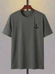 Men's Short-Sleeved T-Shirt With A Round Neck And Simple Design - 深灰色 - 查看 3