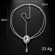 Diadema con cadena de frente de gota de agua con múltiples capas de cristal rhinestone, joyería para el cabello de mujer, cadenas de cabello huecas de cristal, accesorio para la cabeza, viaje, fiesta - Plata de ojo de caballo de forma ovalada - Ver 3