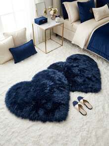 1 pieza Alfombra de piso en forma de corazón esponjosa de color azul marino, alfombra de juego linda, alfombra decorativa, decoración de dormitorio, alfombra pequeña, alfombra, decoración del hogar, alfombra para exteriores, alfombra lavable, regalo para graduación/Día de la Madre - Azul Marino - Ver 2