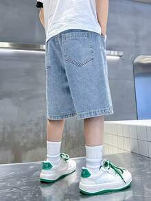 Pantalones cortos vaqueros de mezclilla lavada azul claro oversize, estilo casual de calle para adolescentes - Lavado ligero - Ver 2