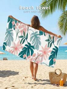 1pc Tropical Leaf & Floral Print Beach Towel, Made Of Super Soft Microfiber Material, Sand-Proof & Quick-Drying, Suitable For Pool, Large Beach Towel, Essential For Women's Travel, Fitness, Yoga, Vacation, Hiking, Shower, Camping And More Occasions - Multicolor - View 13