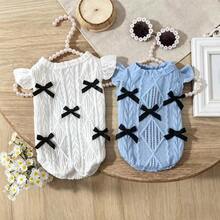 1pc Breathable Pet Dress, With Cute Bow Tie, Suitable For Cats And Small Dogs, Spring/Summer - Blue - View 1