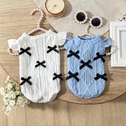 1pc Breathable Pet Dress, With Cute Bow Tie, Suitable For Cats And Small Dogs, Spring/Summer