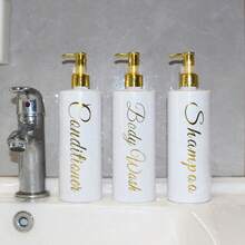 3/6pcs/500ml Bathroom Dispenser Bottles, Empty Containers For Shampoo, Body Wash, Conditioner, Refillable, Home Bathroom Decor, Autumn Decor, Back To School Decor, Plastic Refillable Soap Dispenser, Kitchen & Bathroom Storage, Empty Reusable Soap Lotion Shower Containers - Cylindrical White + Full Gold Pump - View 15