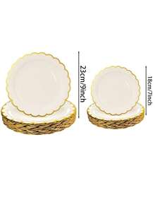 1/8/16pcs Ivory Seashell Shaped Gold Rimmed Paper Plates, Suitable For Birthday, Wedding, Baby Shower, Holiday Party Decoration - Multicolor - View 10