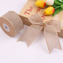 1 Roll Natural Beige Linen-Look Polyester Ribbon | Rustic Faux Linen Ribbon Roll, Wide Decorative Ribbon For Gifts, Crafts, Floral Arrangements, Weddings, Christmas, Holiday Decor - 6cm*10m - View 4
