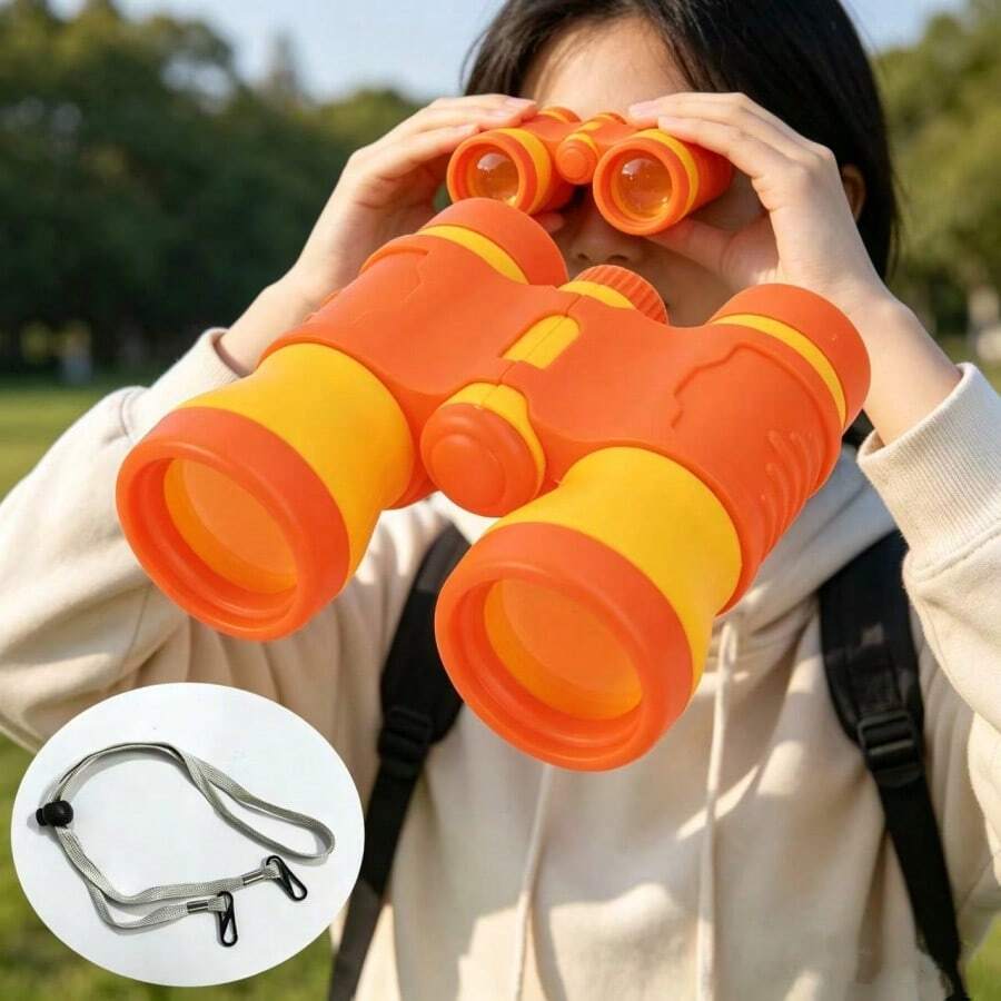 1pc Outdoor Binoculars, Great For Observing Distant Scenery And Using During Camping. The Compact Dual-Lens Design Makes It Lightweight And Portable, With A Neck Strap For Easy Carrying - A Practical And Fun Binocular. - Multicolor - View 1