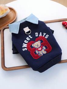 PETCIRCLE 1 pieza Ropa para mascotas, atuendo para exteriores e interiores, estilo europeo y coreano, adecuado para poodle, teddy, perro pequeño y cachorro, sudadera universitaria casual y cómoda - Azul marino - Multicolor - Ver 10