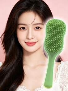 1pc Wet/Dry Dual-Use Brush With Scalp Massager And Non-Slip Handle, Gentle Hair Care Essential For Women With Curly, Straight And Fine Hair, Daily And Travel Styling Tool, Detangles And Adds Shine - Multicolor - View 2