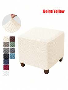 1 pieza Funda elástica de jacquard cuadrada para puf, protector de muebles resistente a la suciedad y duradera de envoltura completa - Multicolor - Ver 15