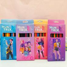 Bộ 12 bút chì 2B dành cho học sinh, hộp đựng văn phòng phẩm họa tiết hoạt hình ngẫu nhiên. - Nhiều màu - Xem 3