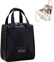 GeorgeX Bolsa de Maquillaje de Viaje para Mujer, Estuches de Viaje para Maquillaje, Bolsa de Cosméticos con Compartimentos (Ba-Negro) - Negro - Ver 10