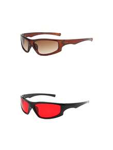 2pcs Y2K Fashion Unique Shaped Futuristic Fashion Glasses For Women - Trà đen + cà phê đen - Xem 4