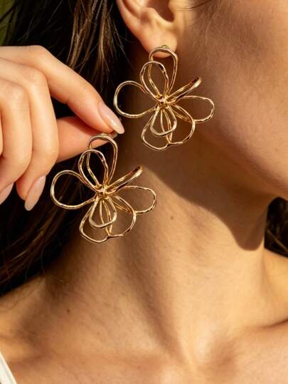 1 par de pendientes de verano con diseño de flor hueca y simple de moda para mujeres, joyería de declaración de diseño irregular para vacaciones en la playa, uso diario, citas, regalos de pareja