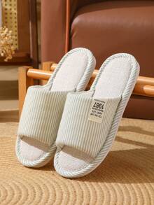 Striped Beach Unisex Linen Fabric Slippers, Breathable Non-Slip For Indoor Use, Suitable For All Seasons, Spring - Light Green - View 10